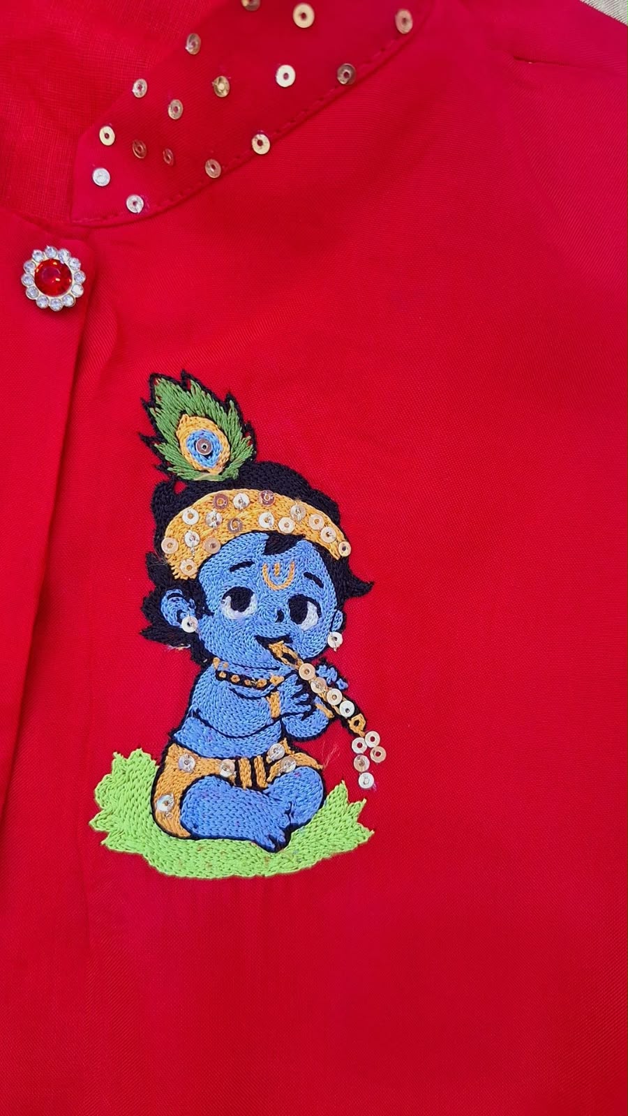RED KURTA PAJMA WITH JACKET AND TURBAN SET