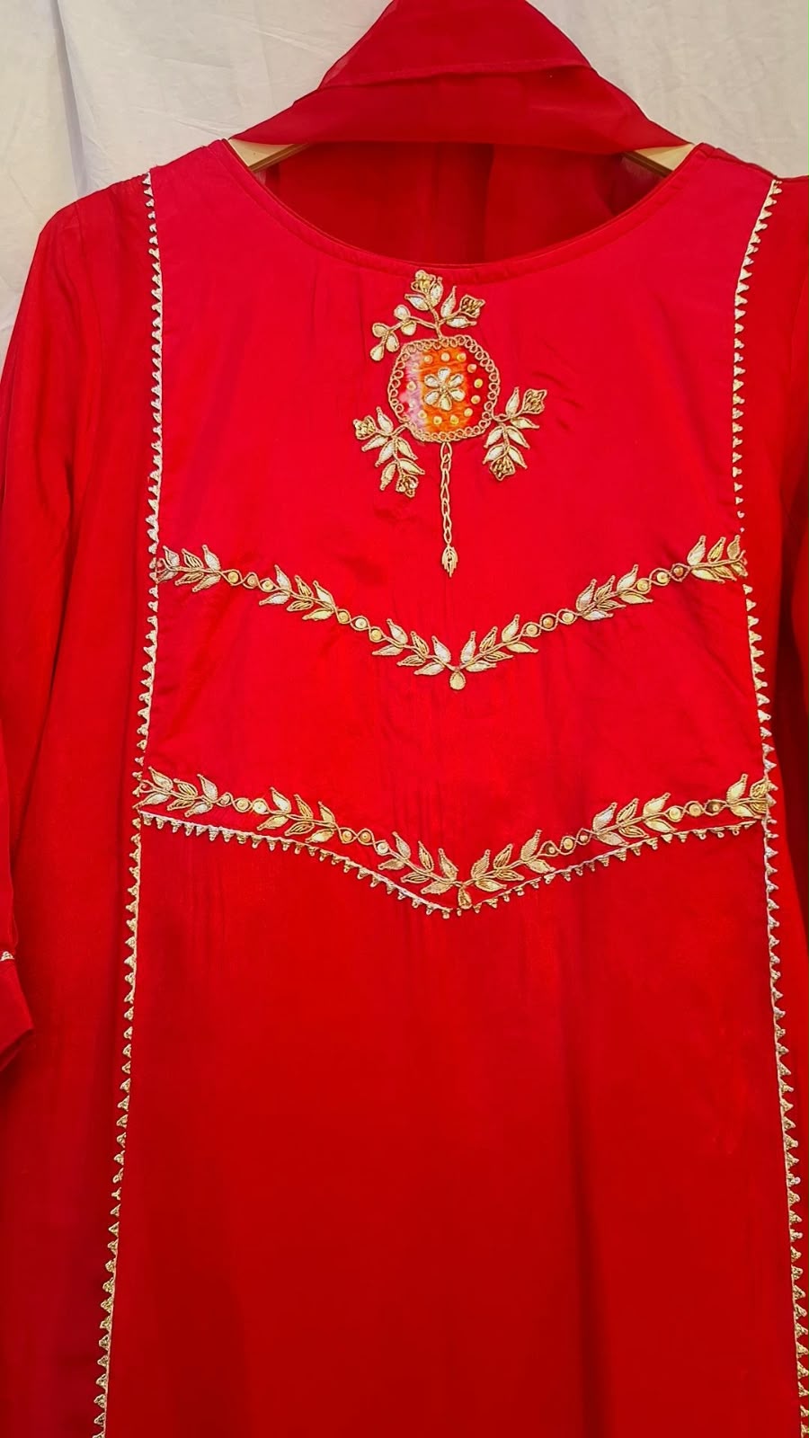 RED SUIT WITH PANT AND ORGANZA DUPPTTA SET