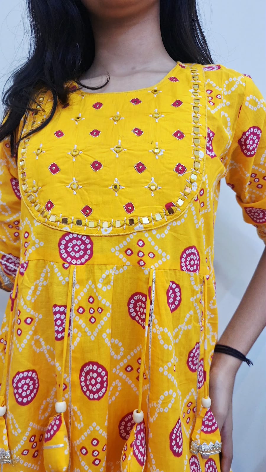 YELLOW COTTON SHORT A LINE KURTA WITH SHARARA AND SHIFFON DUPPTTA SET
