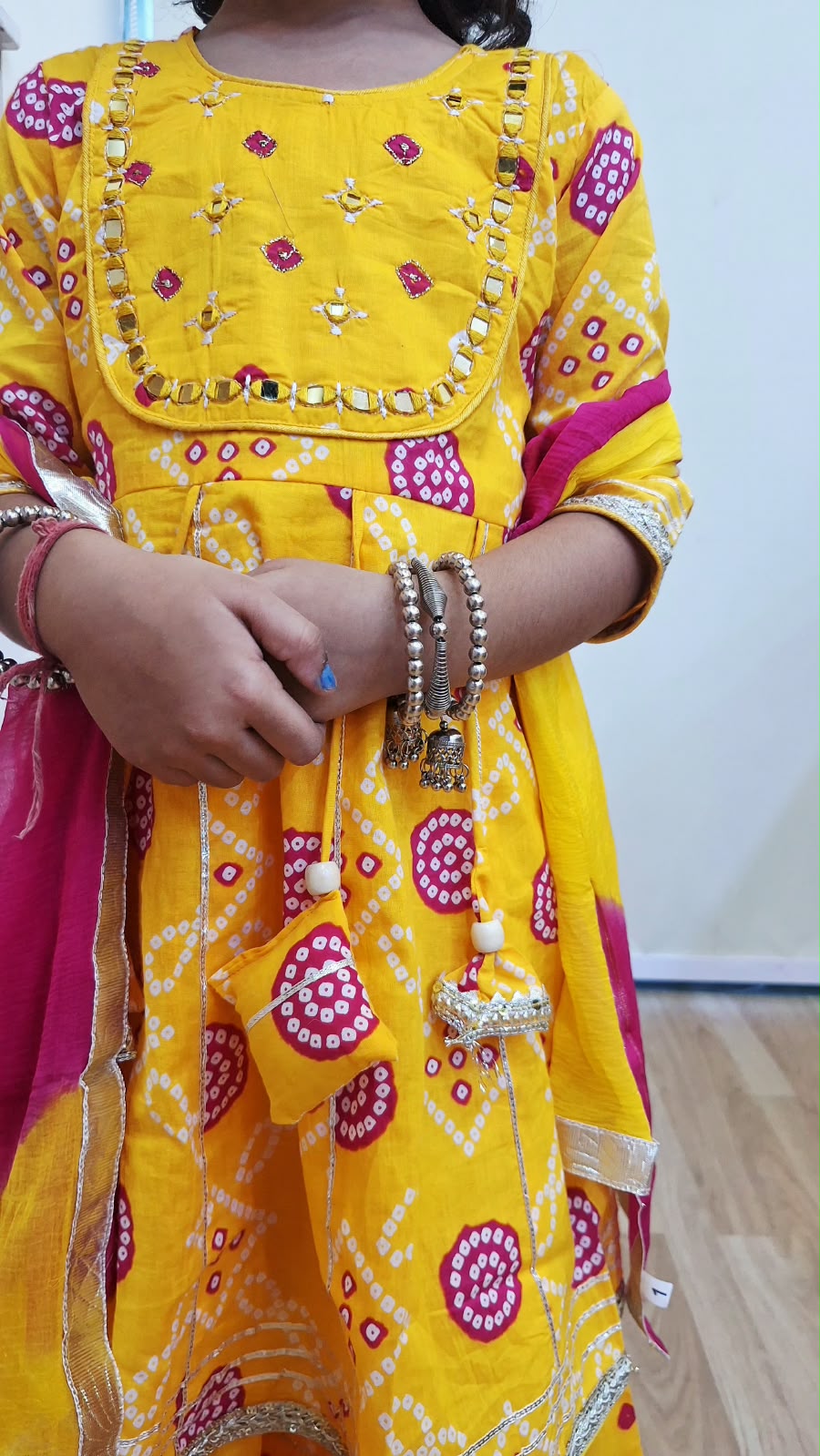 YELLOW COTTON SHORT A LINE KURTA WITH SHARARA AND SHIFFON DUPPTTA SET