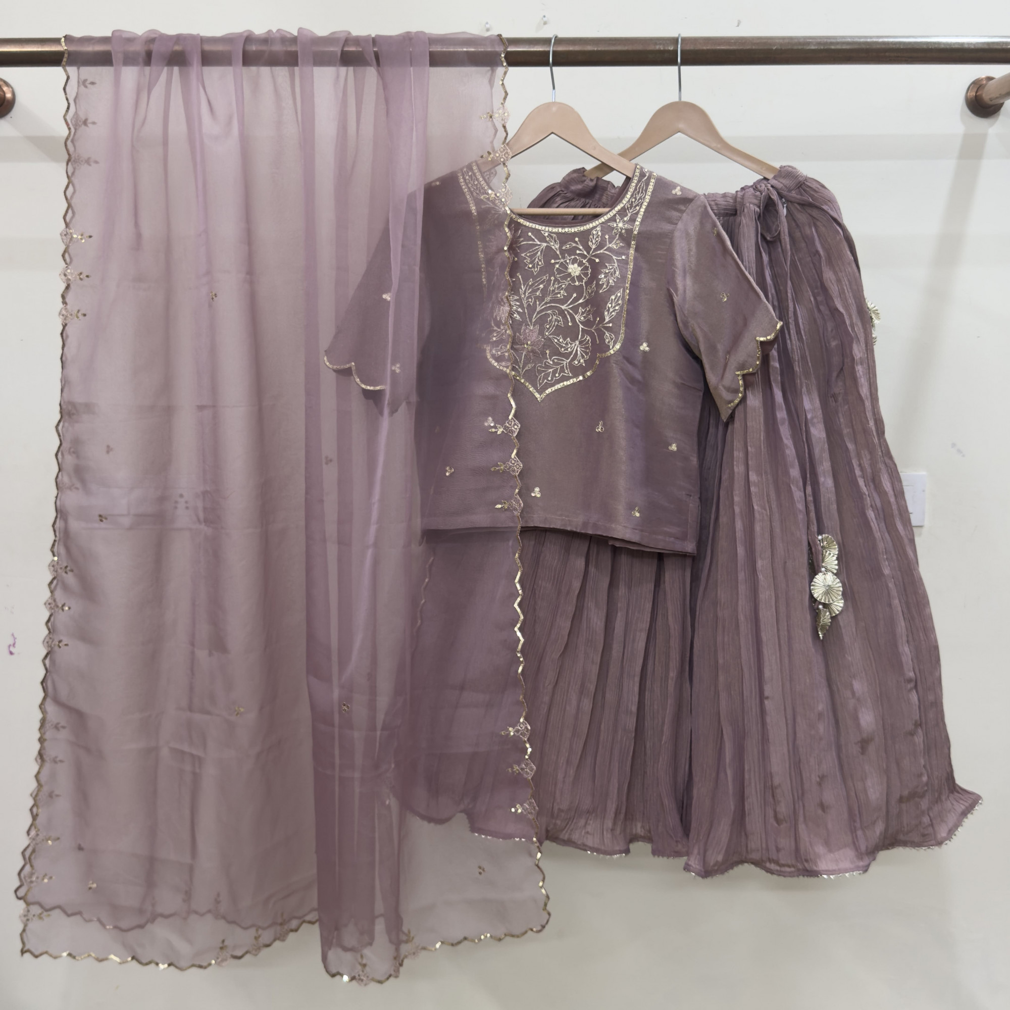 Mauve Tissue Light Lehenga Set