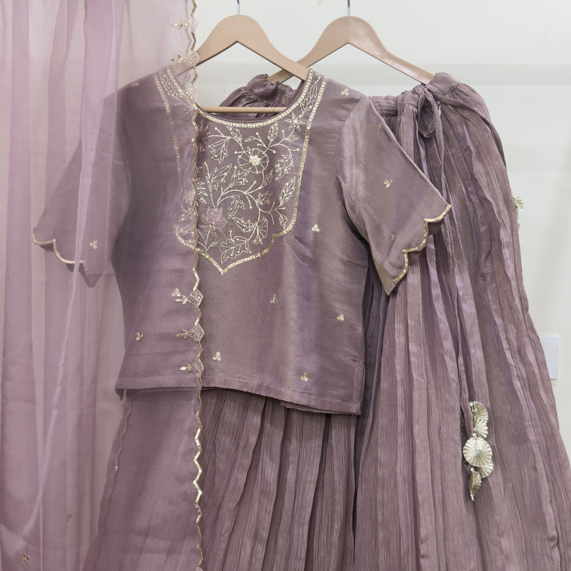 Mauve Tissue Light Lehenga Set