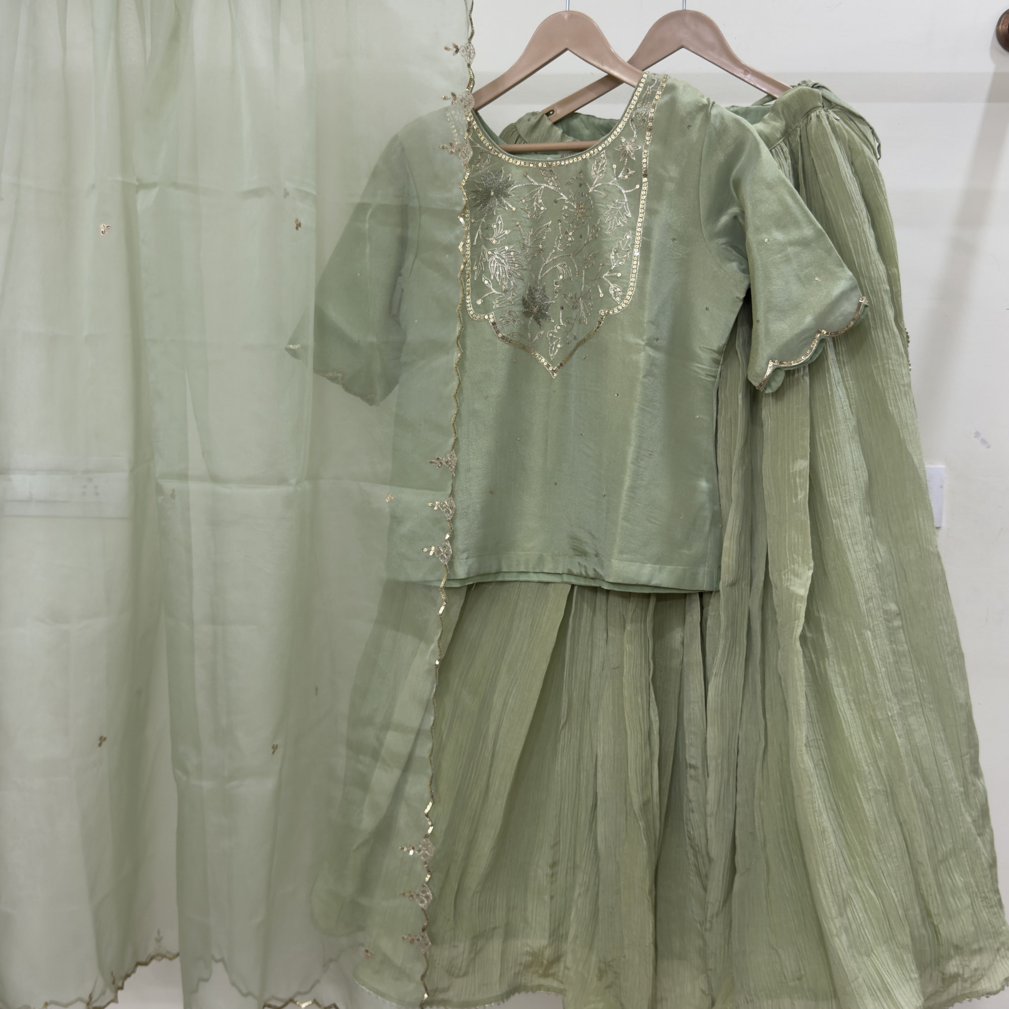 Green Tissue Light Lehenga Set