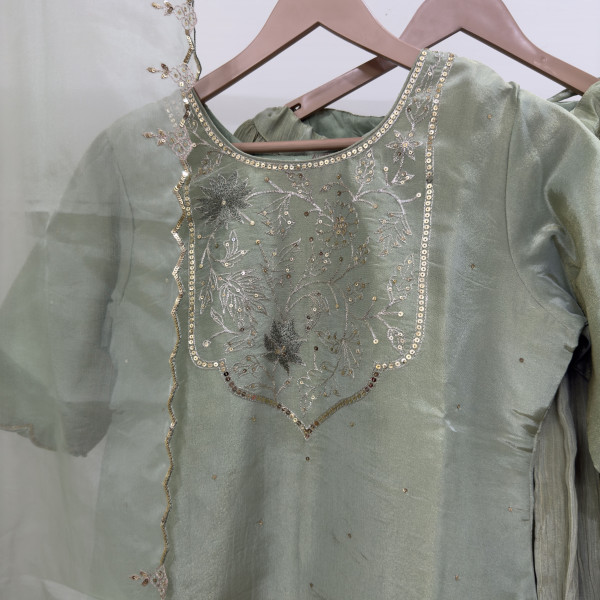 Green Tissue Light Lehenga Set