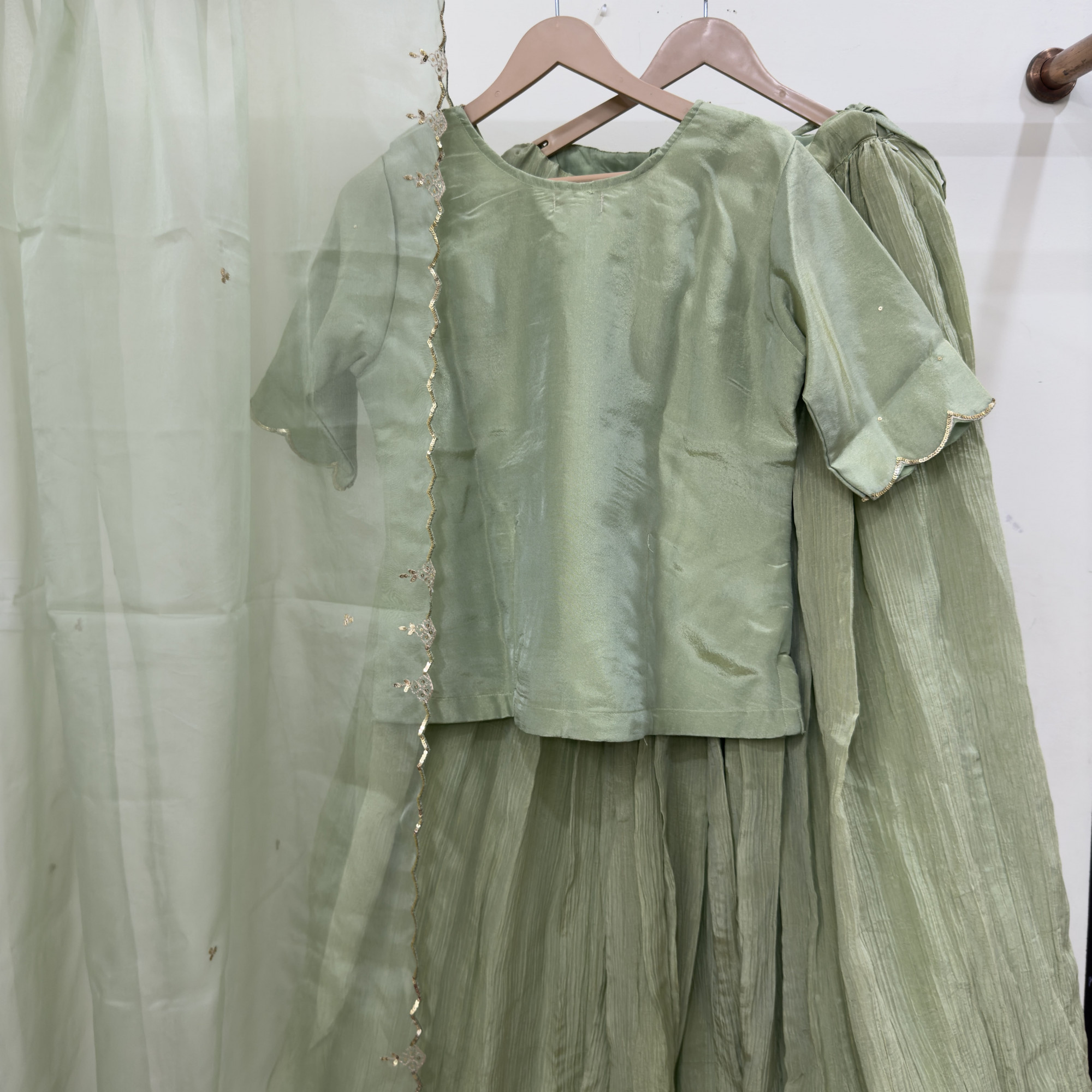 Green Tissue Light Lehenga Set