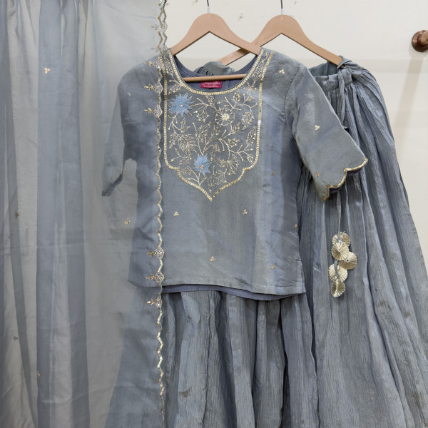 Pastel Blue Tissue Light Lehenga Set