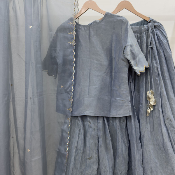 Pastel Blue Tissue Light Lehenga Set