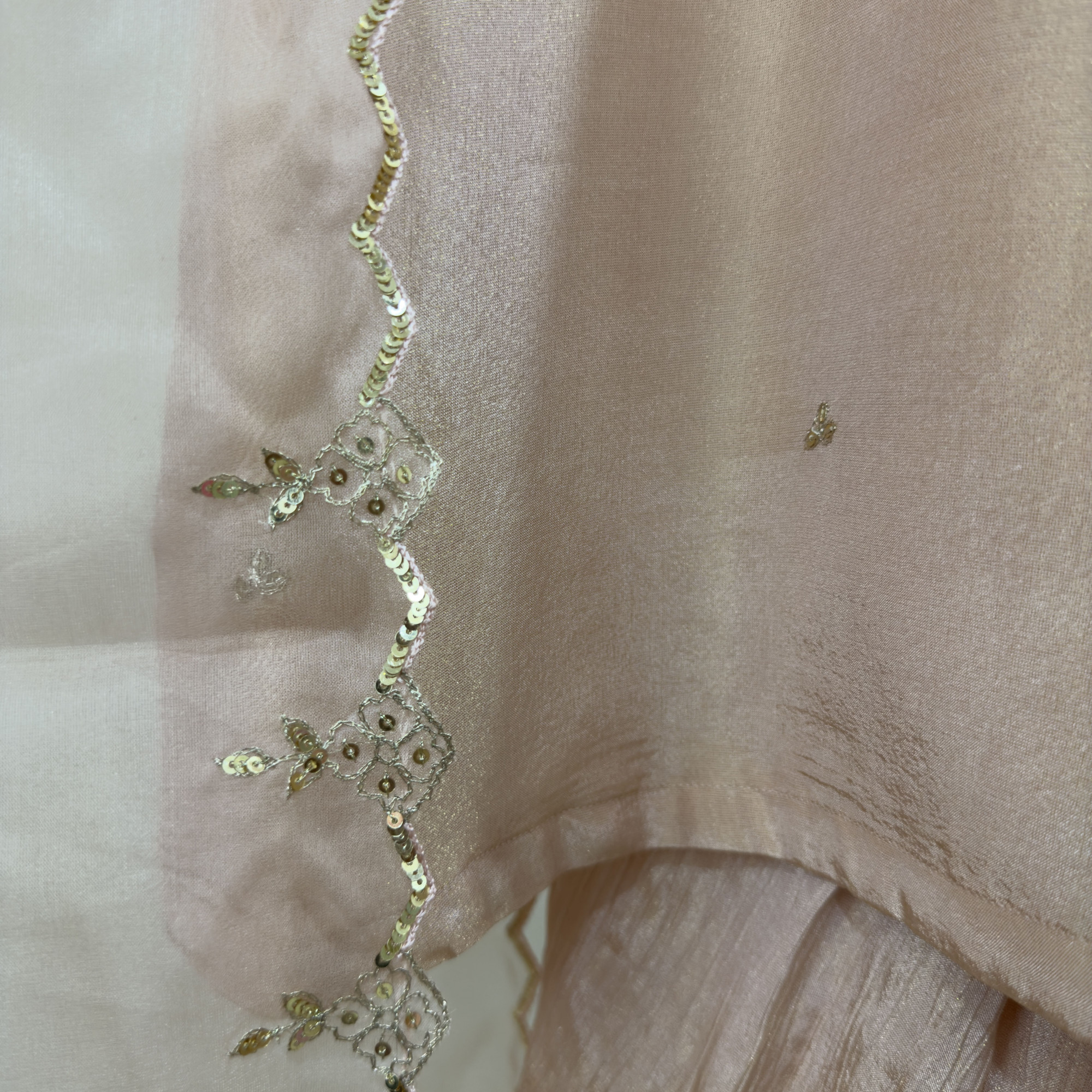 Peach-pink Tissue Light Lehenga Set