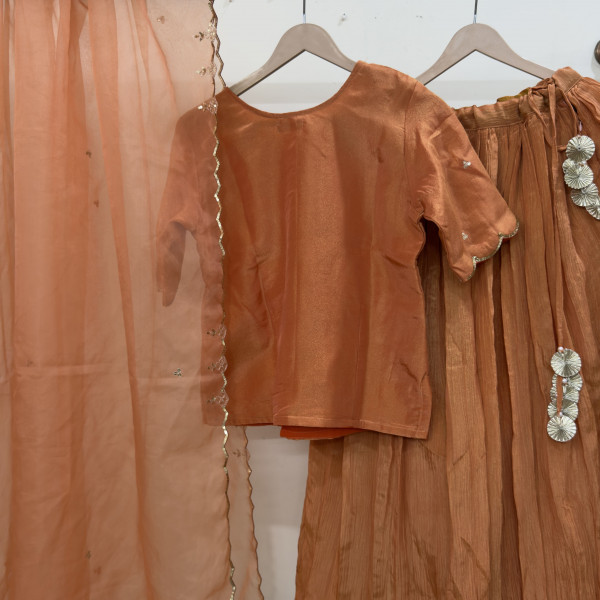 Orange Tissue Light Lehenga Set