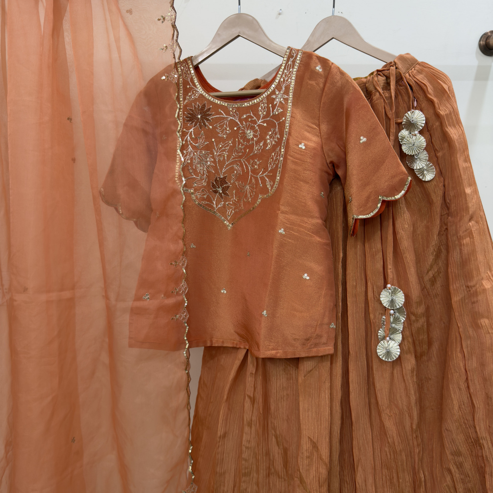 Orange Tissue Light Lehenga Set