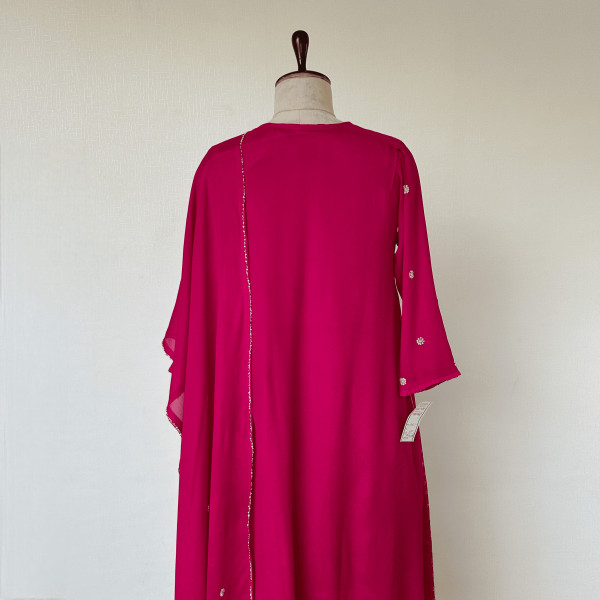 Magenta Bandhani and Embroidered Chinon Suit Set