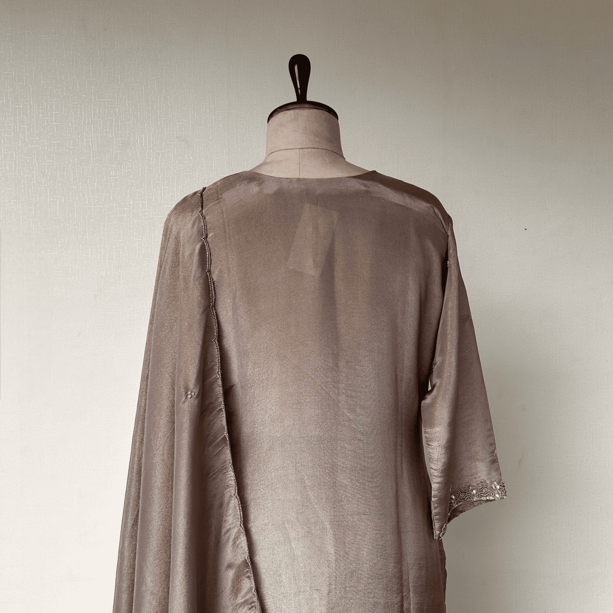 Grey-Brown Hand-Embroidered Tissue Suit Set
