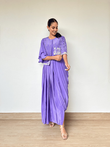Lavender Natural Crepe Dhoti Style One-Piece