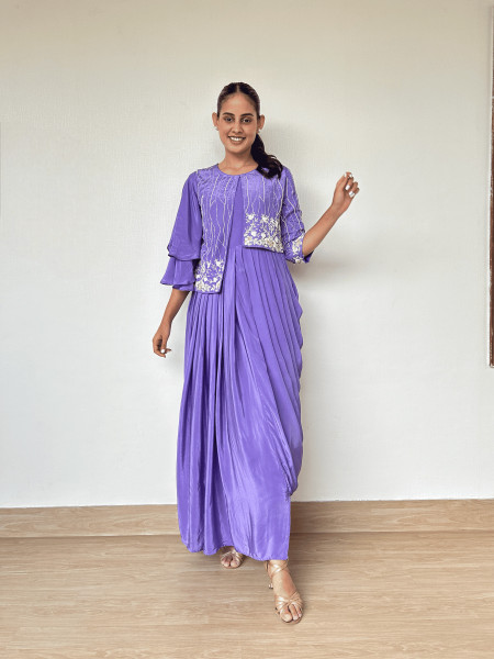 Lavender Natural Crepe Dhoti Style One-Piece