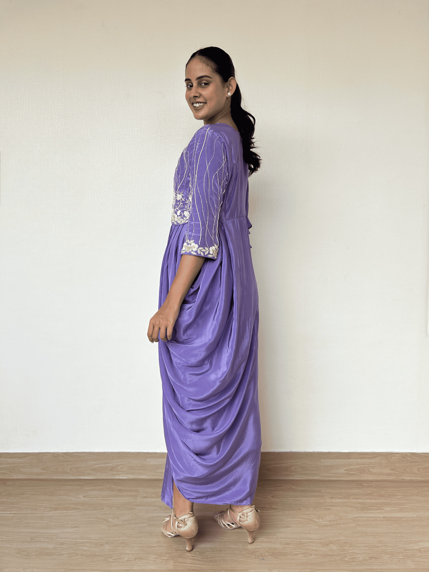 Lavender Natural Crepe Dhoti Style One-Piece