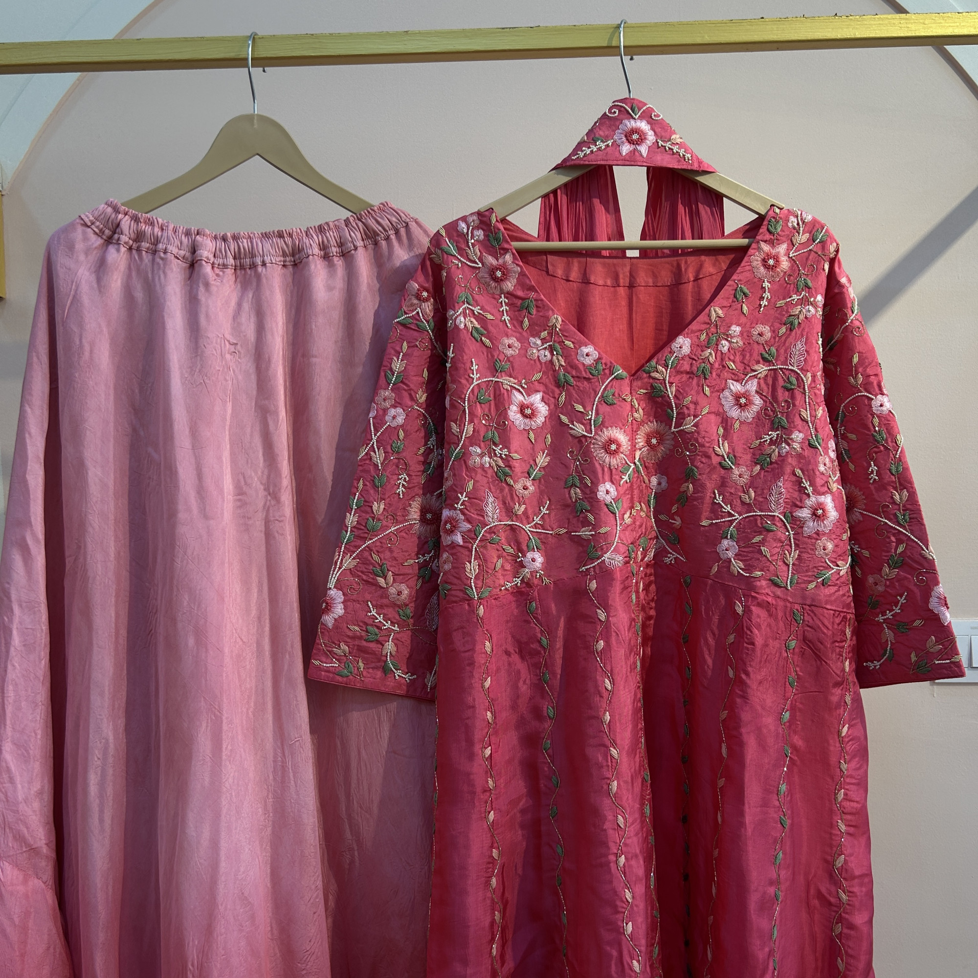 Ombre Pink Shaded Threadwork Indo Western