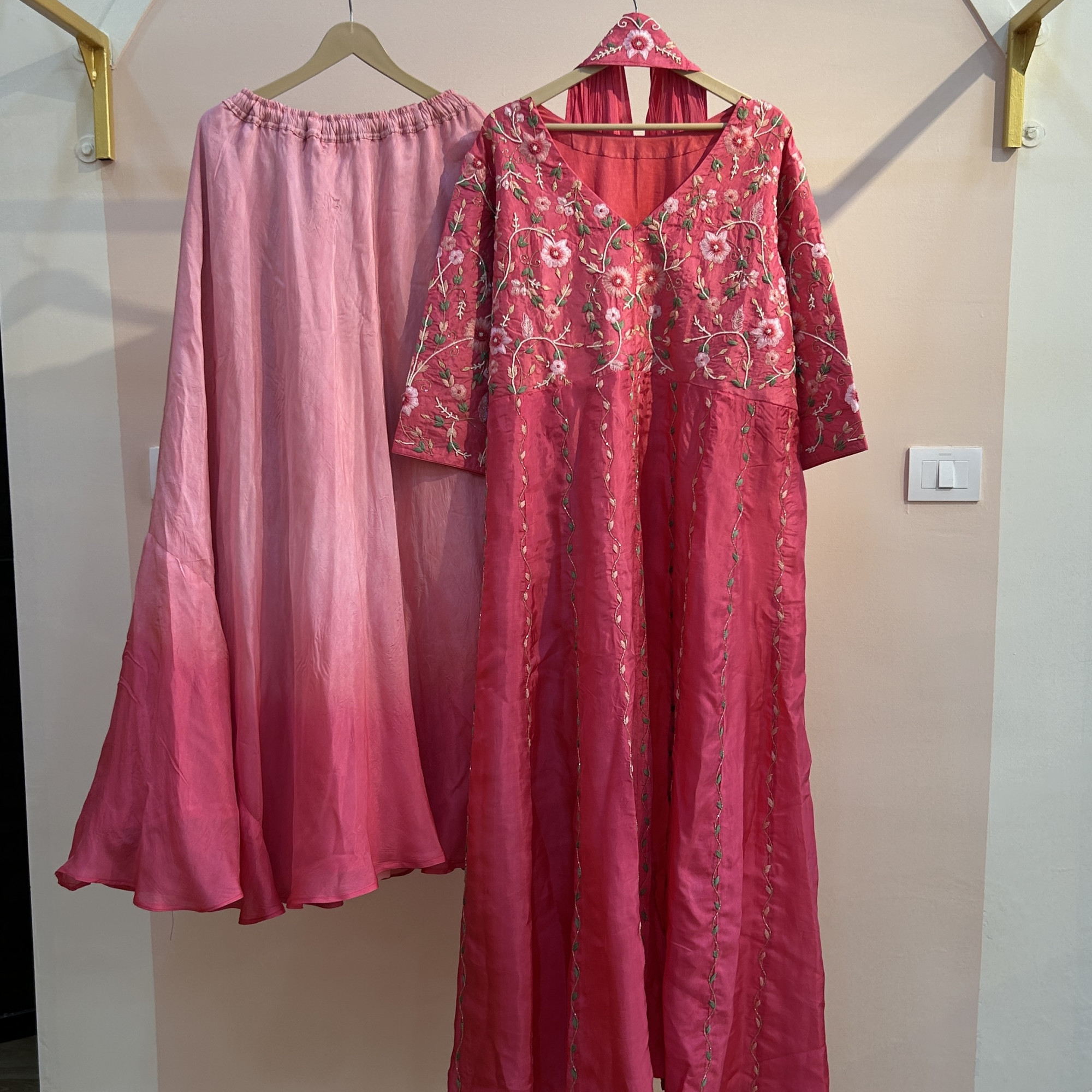 Ombre Pink Shaded Threadwork Indo Western