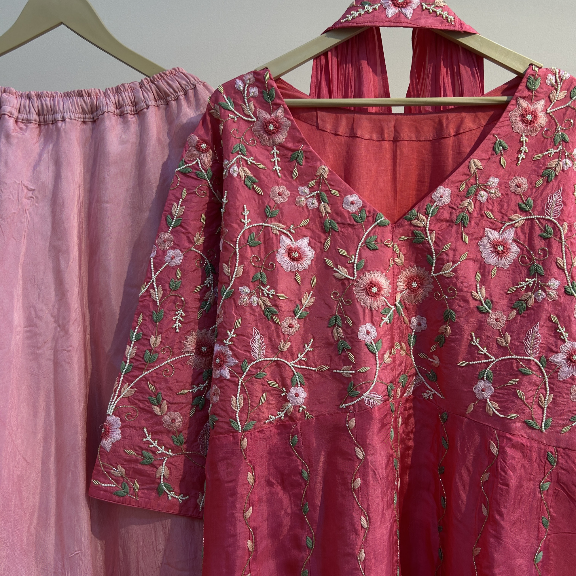 Ombre Pink Shaded Threadwork Indo Western