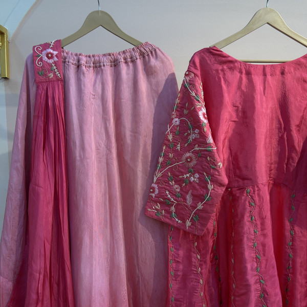 Ombre Pink Shaded Threadwork Indo Western