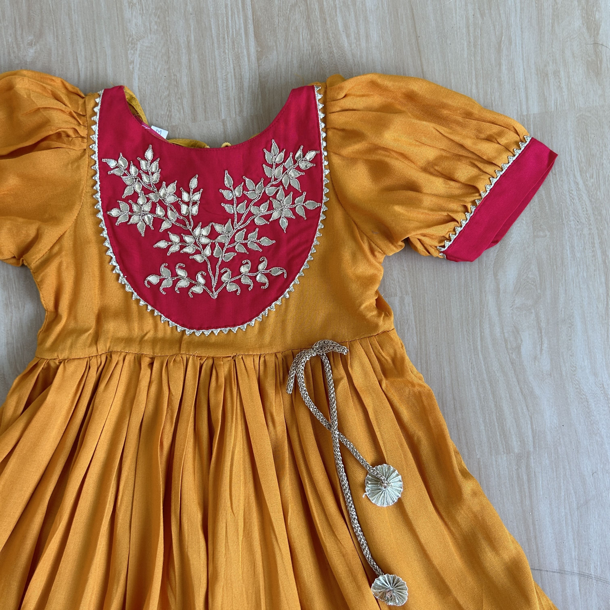 Amber Yellow Gather Flare Gotapatti Frock