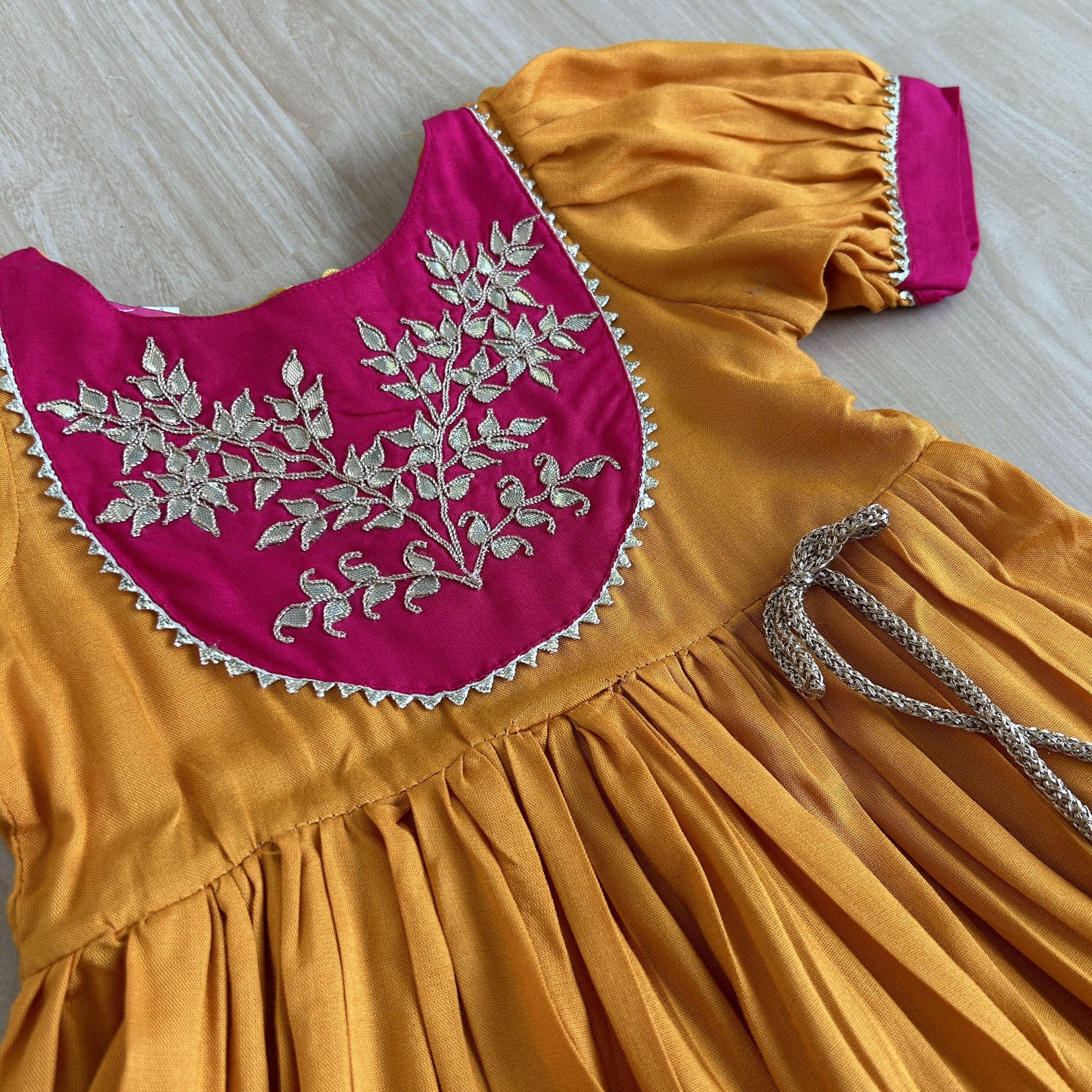 Amber Yellow Gather Flare Gotapatti Frock