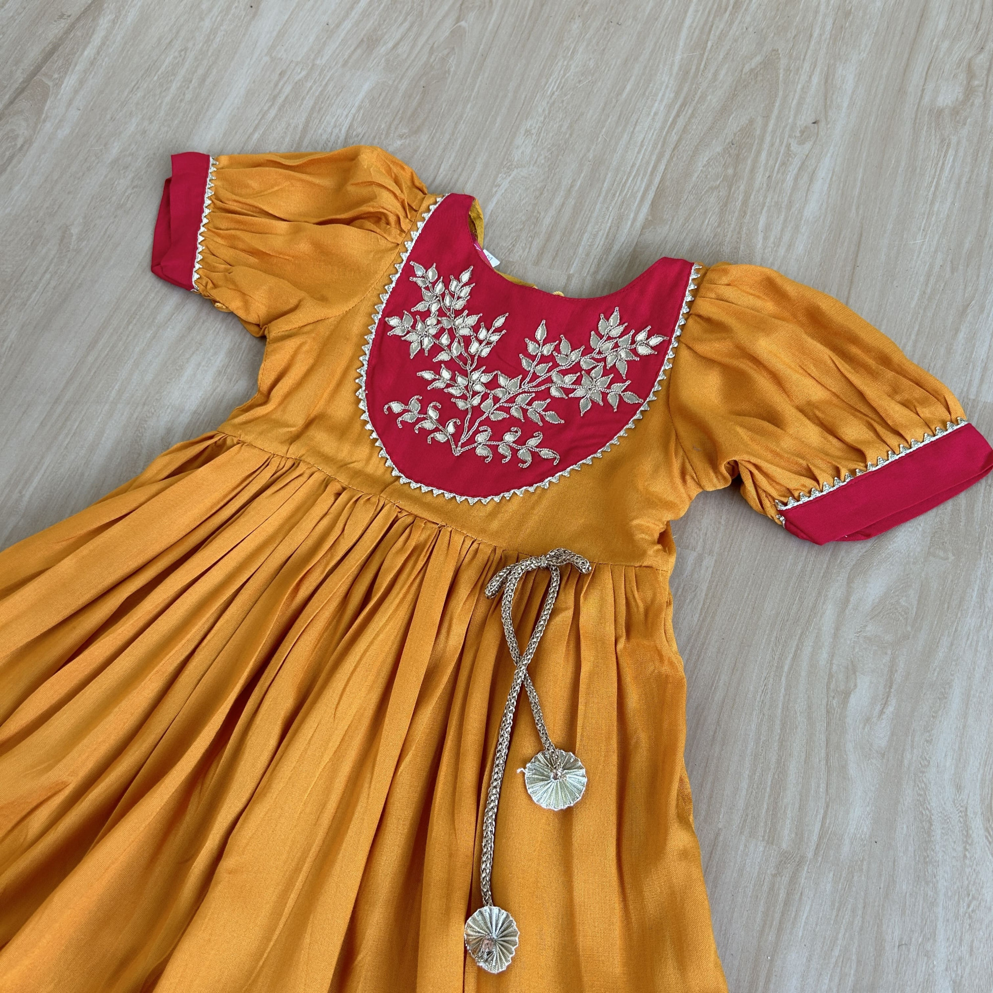 Amber Yellow Gather Flare Gotapatti Frock