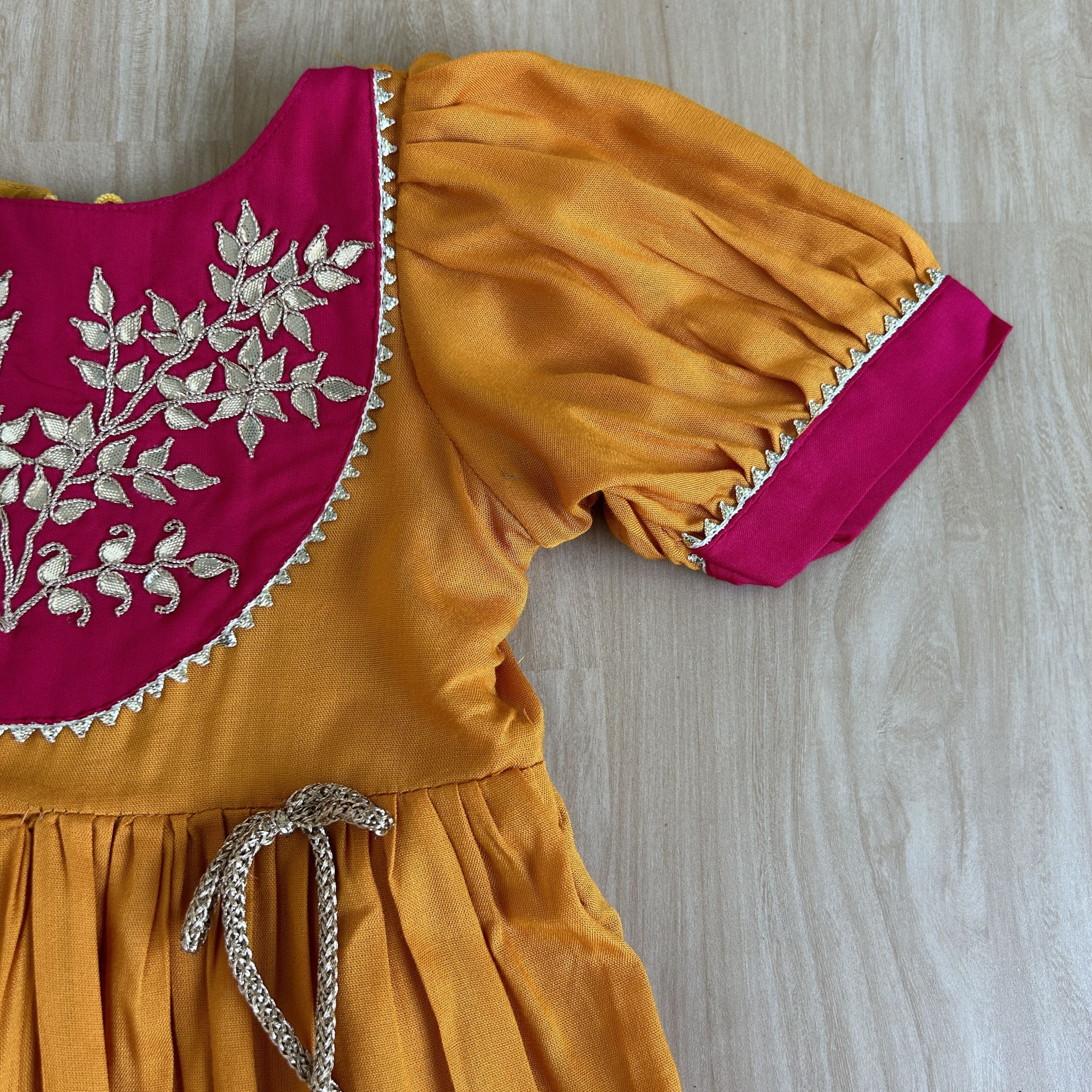 Amber Yellow Gather Flare Gotapatti Frock