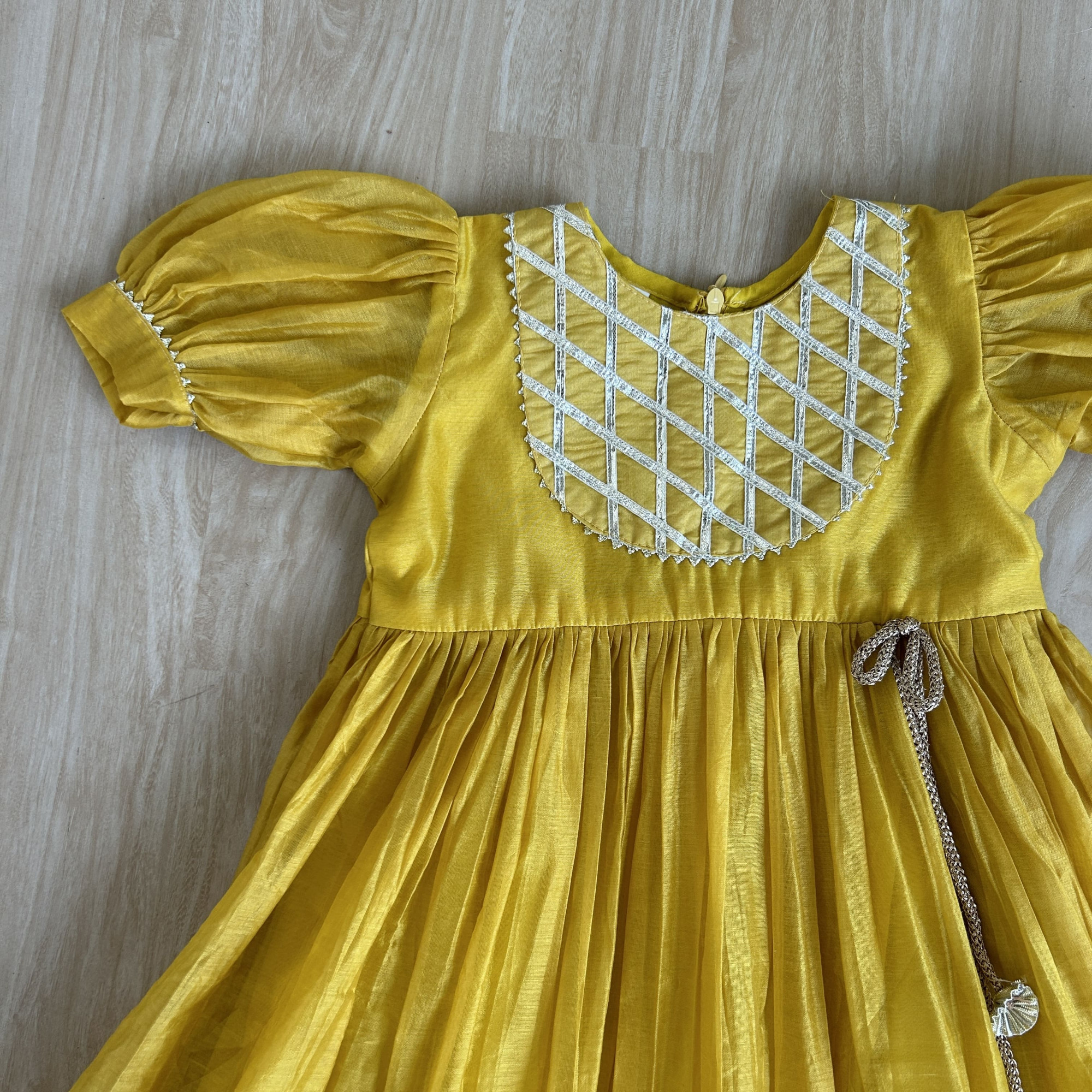 Subtle Mustard Yellow Gather Flare Frock with Gota Detailing