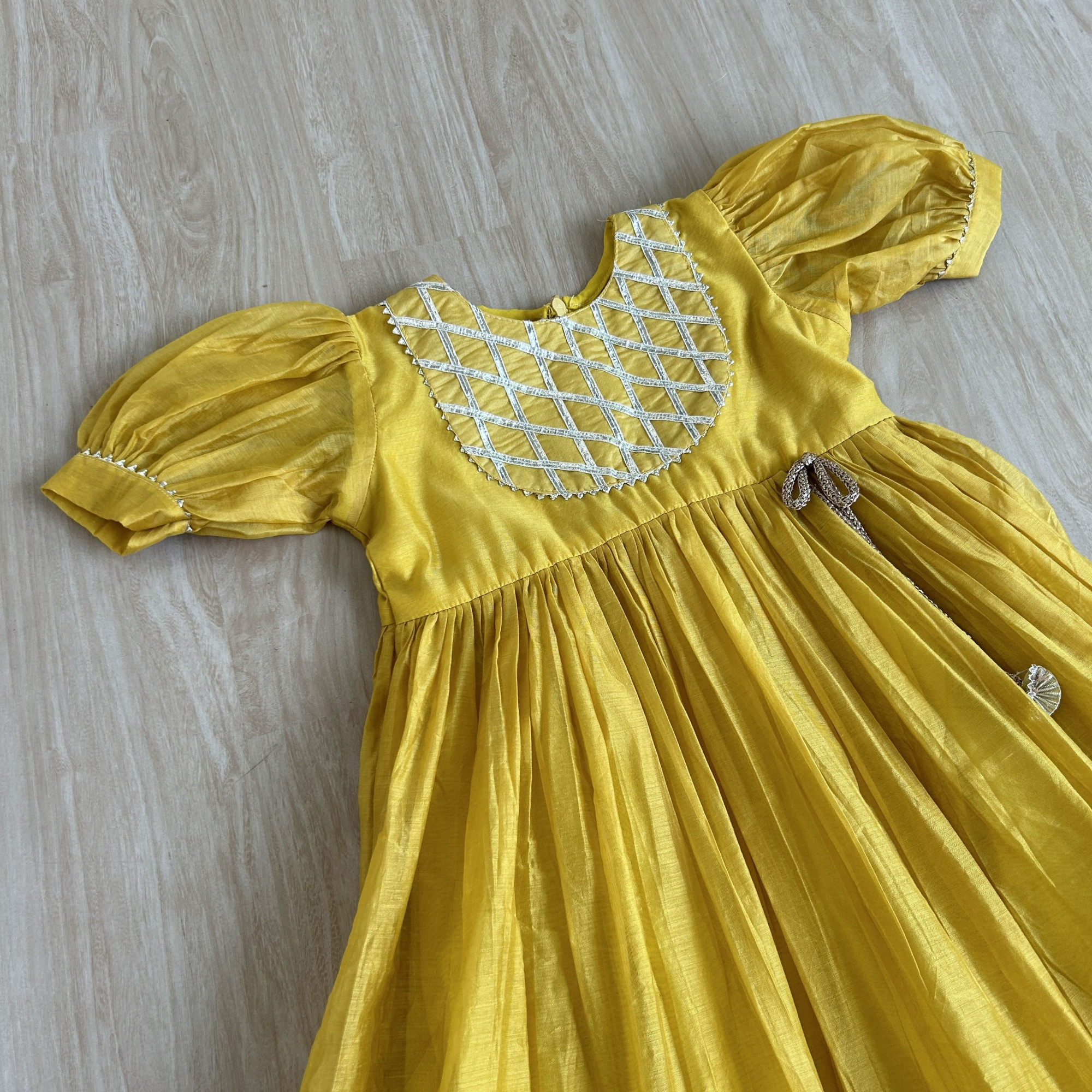Subtle Mustard Yellow Gather Flare Frock with Gota Detailing