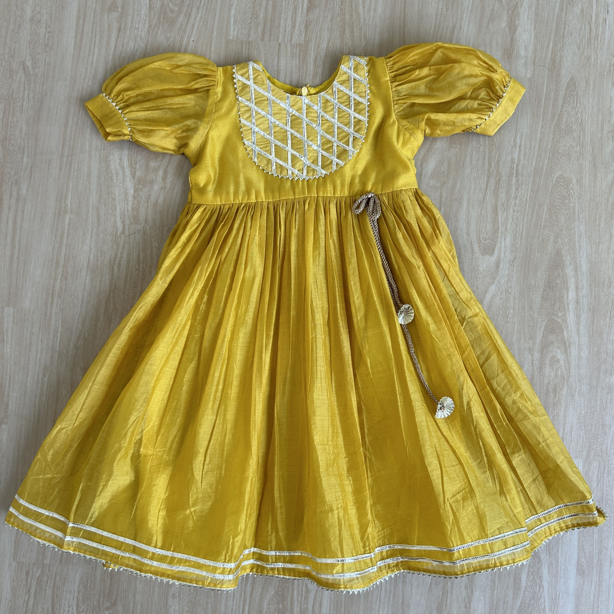 Subtle Mustard Yellow Gather Flare Frock with Gota Detailing
