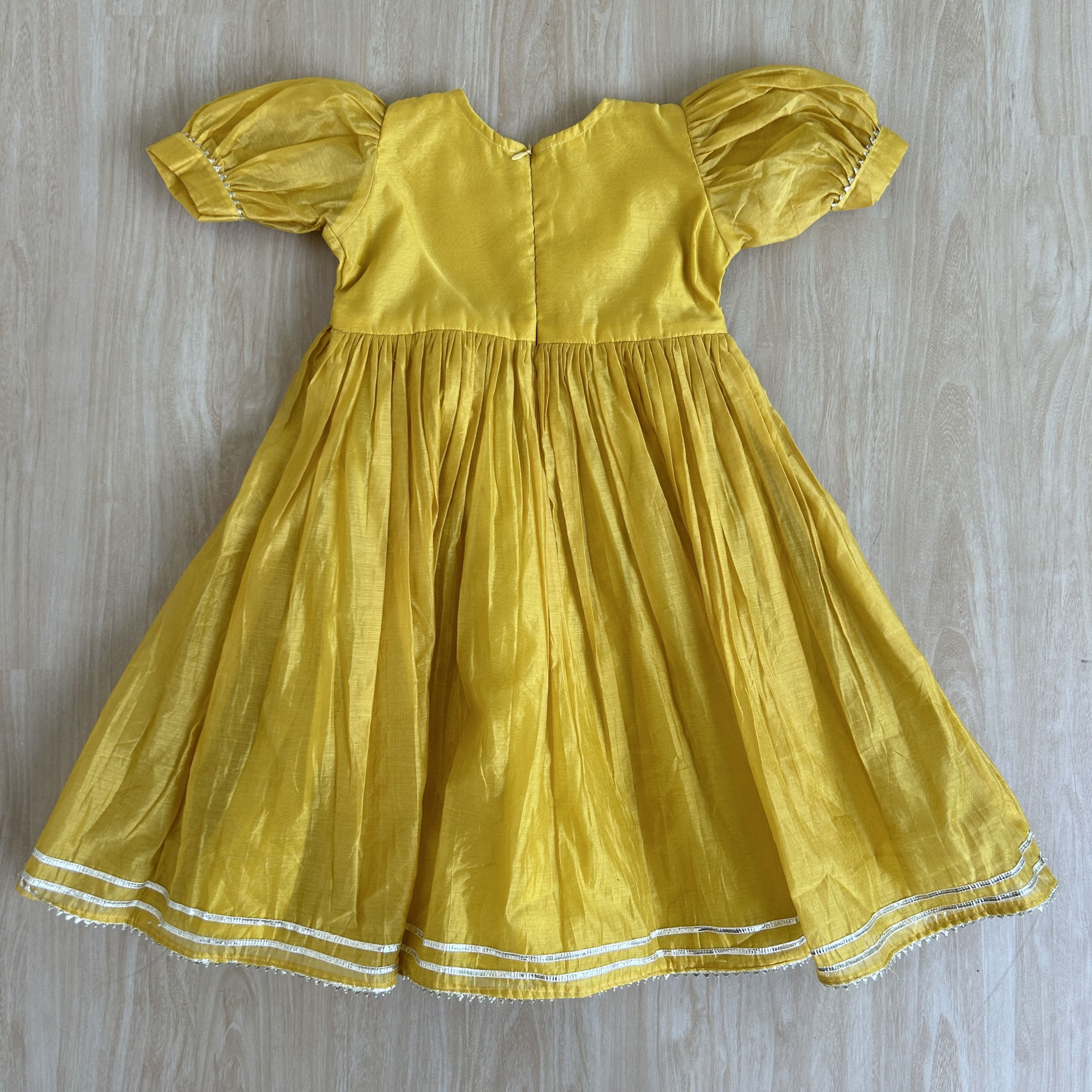 Subtle Mustard Yellow Gather Flare Frock with Gota Detailing