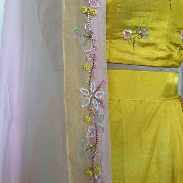 Draped Yellow Dhoti Skirt with Crop Top & Jacket Indo-western Outfit