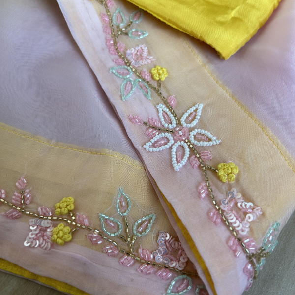 Draped Yellow Dhoti Skirt with Crop Top & Jacket Indo-western Outfit