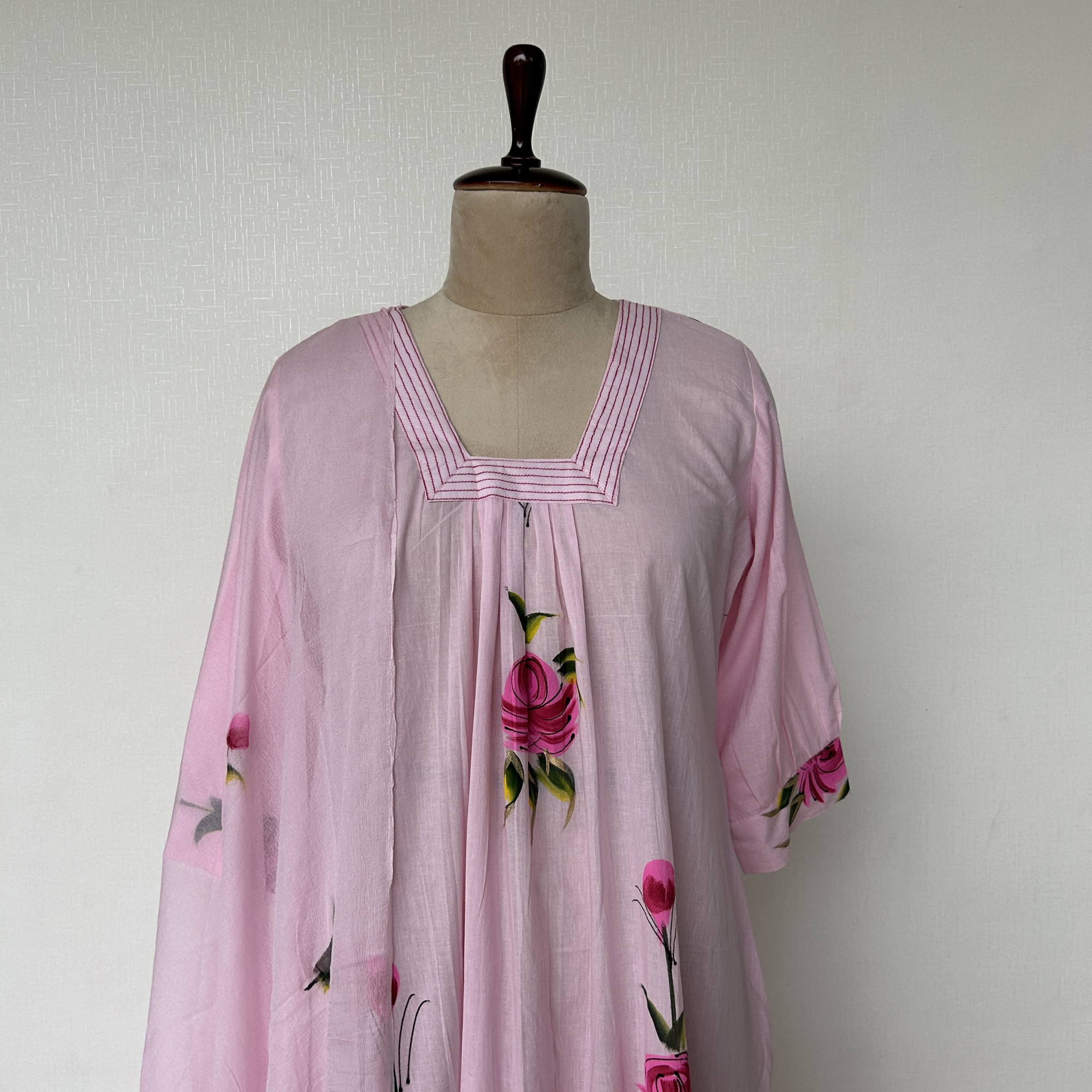 Light Pink Hand-Painted Stitched Cotton Suit Set
