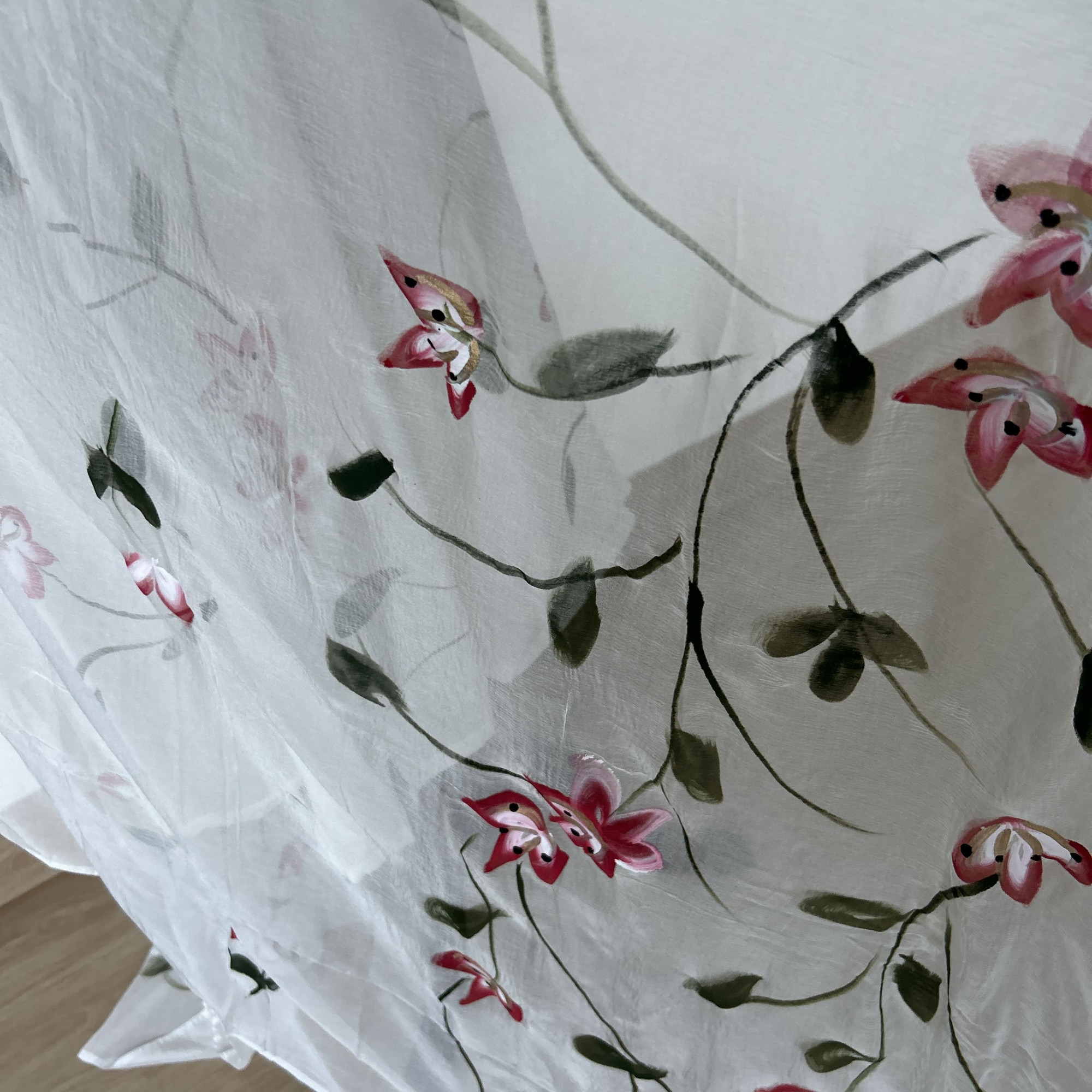 White-Cherry Hand-Painted Cotton Suit Set