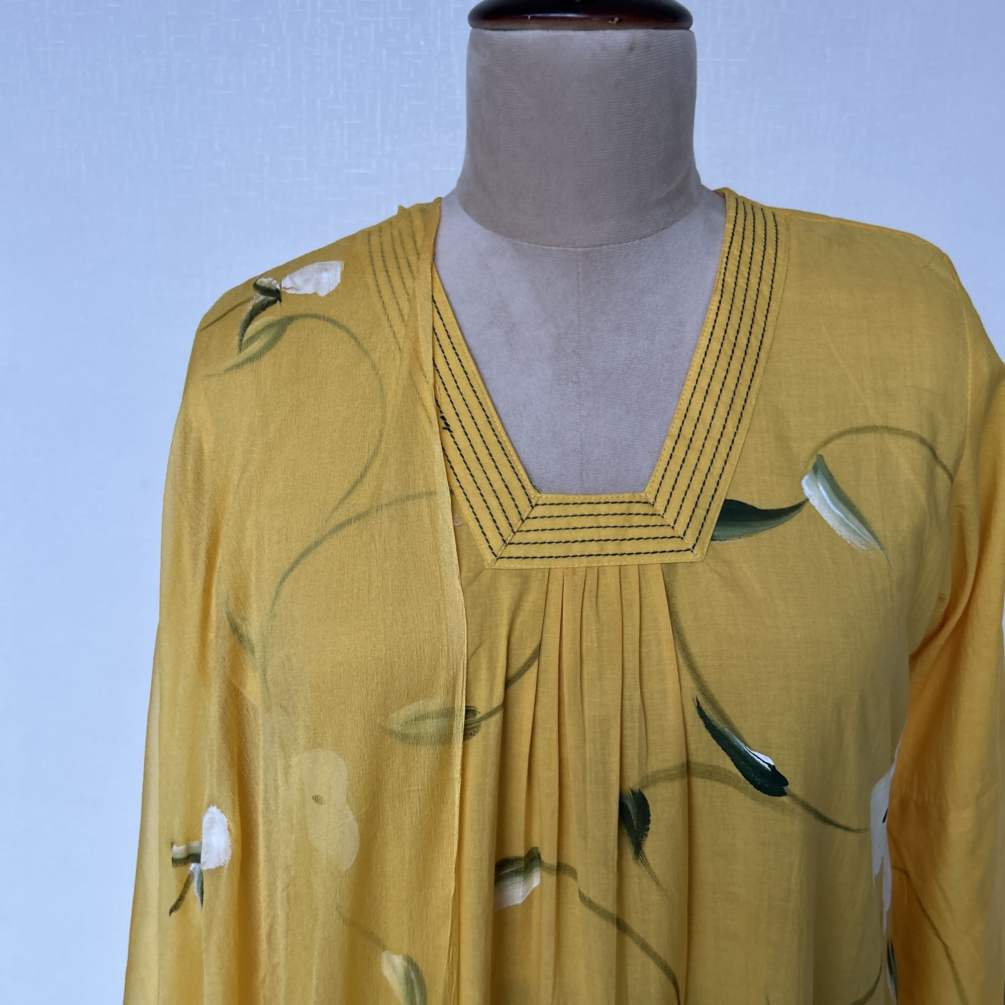 Bright Yellow Hand-Painted Cotton Suit Set
