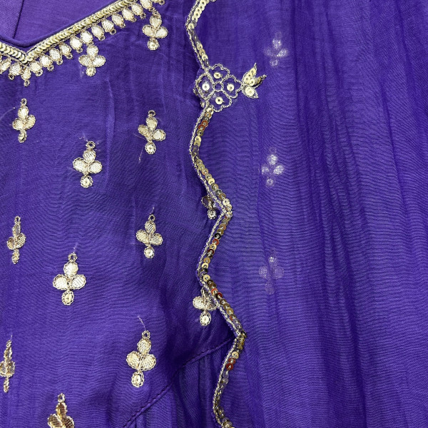 Blueish-Purple Mul Chanderi Kurta Set