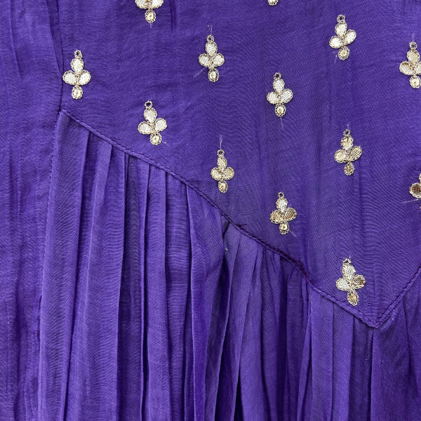 Blueish-Purple Mul Chanderi Kurta Set