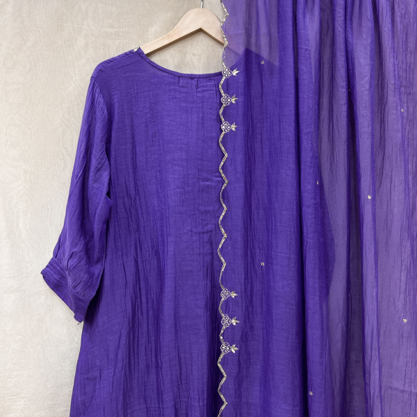 Blueish-Purple Mul Chanderi Kurta Set