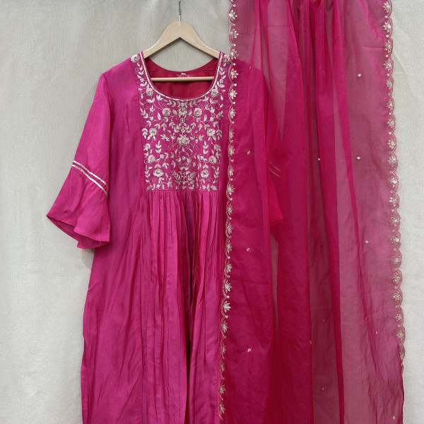 Pink Hand Embroidered Summer Silk Suit Set