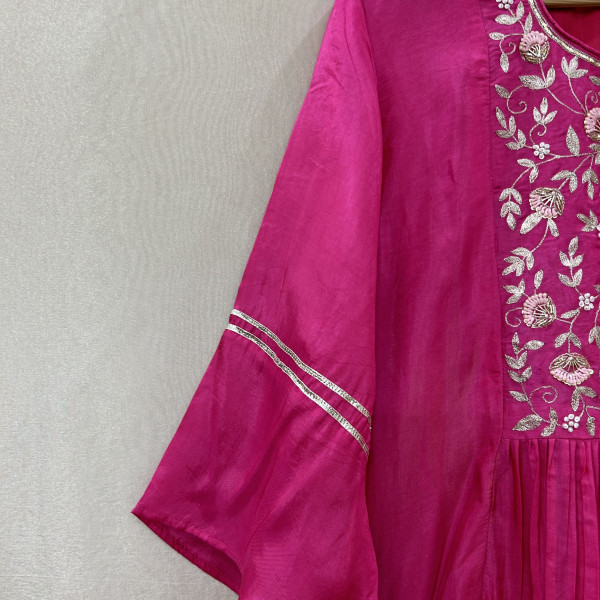 Pink Hand Embroidered Summer Silk Suit Set