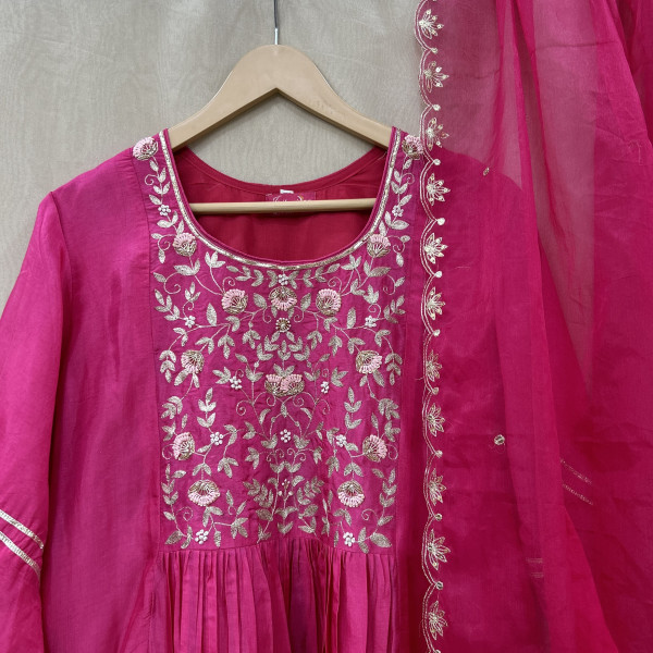 Pink Hand Embroidered Summer Silk Suit Set