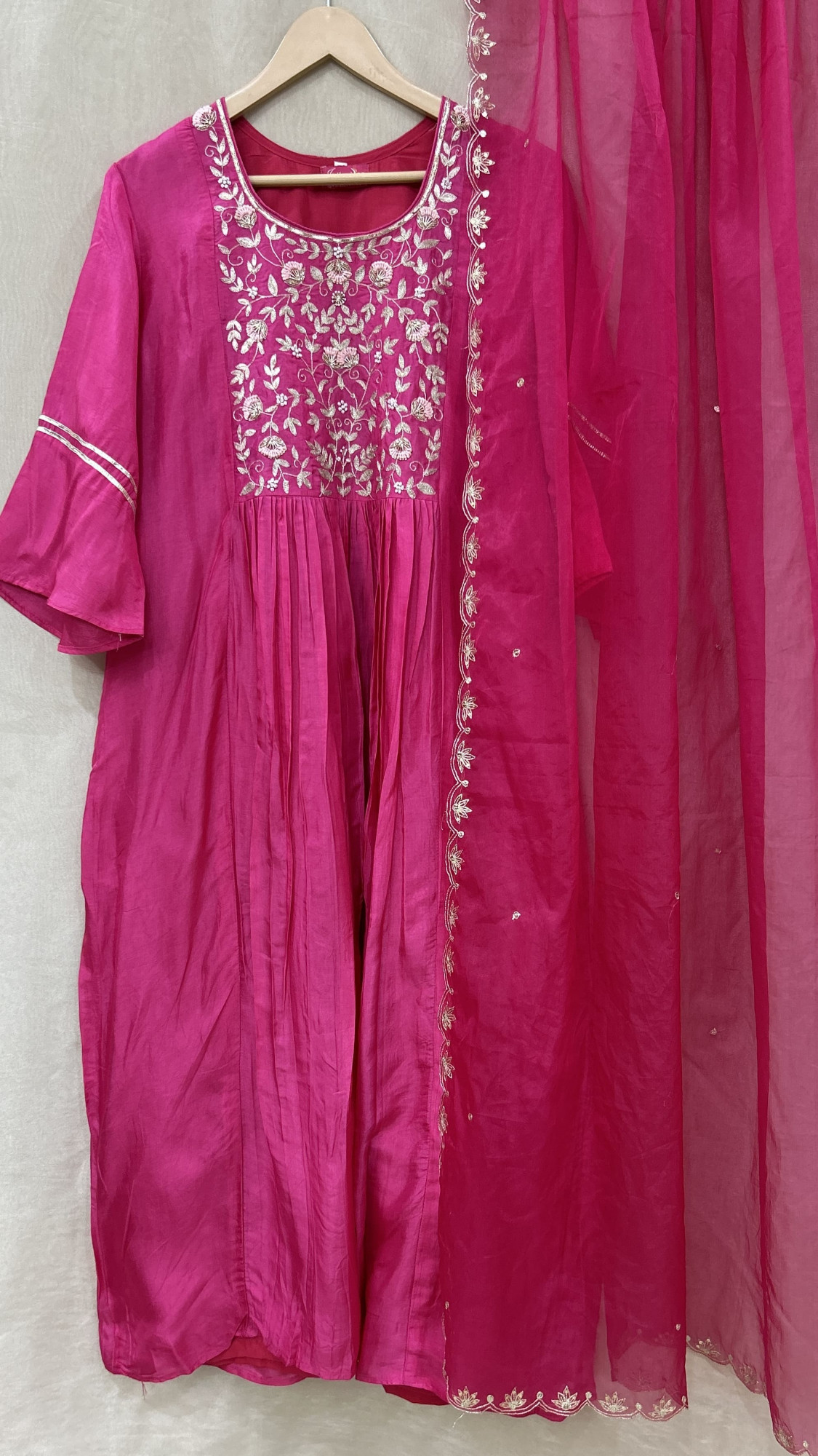 Pink Hand Embroidered Summer Silk Suit Set