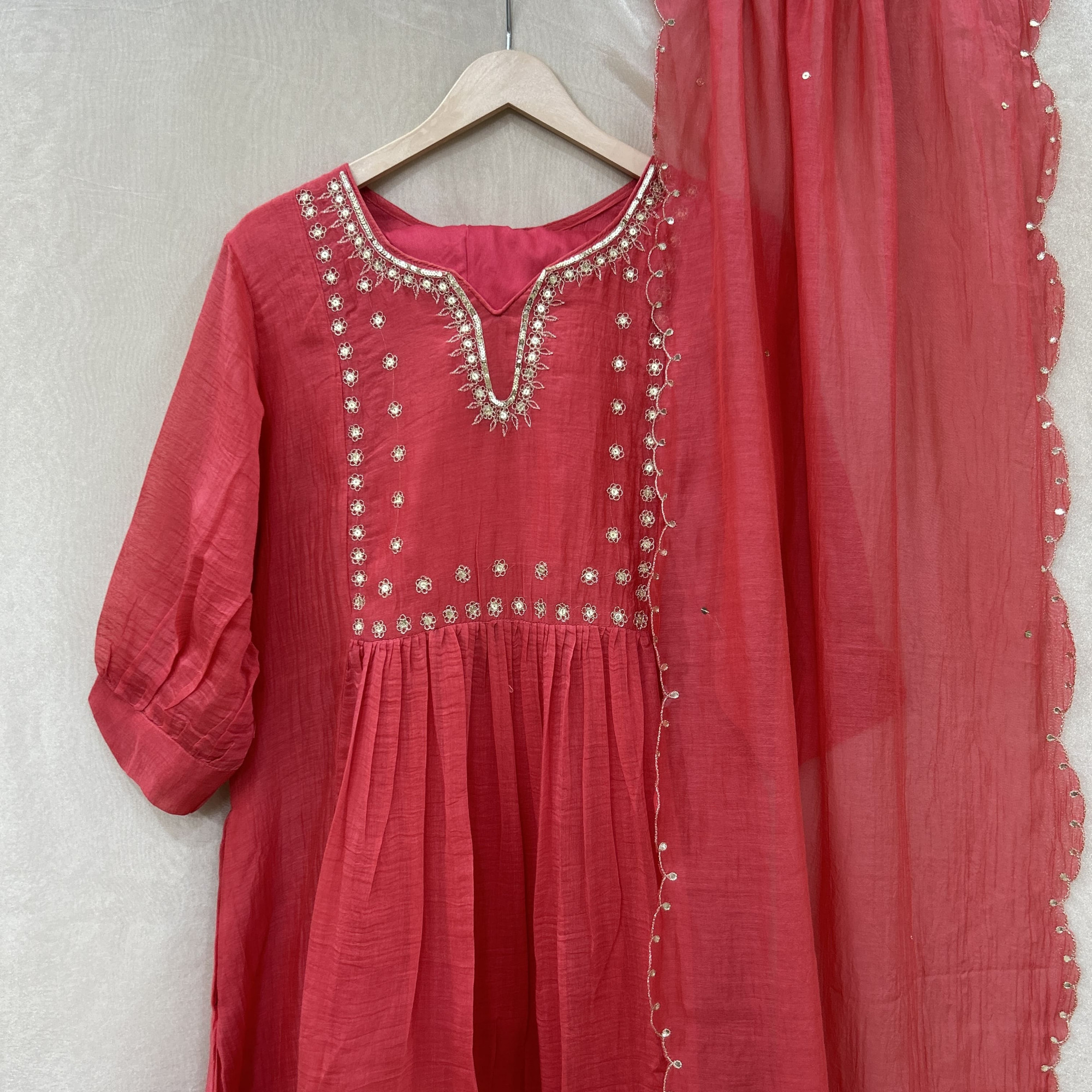 Carrot Red Mul Chanderi Kurta Set