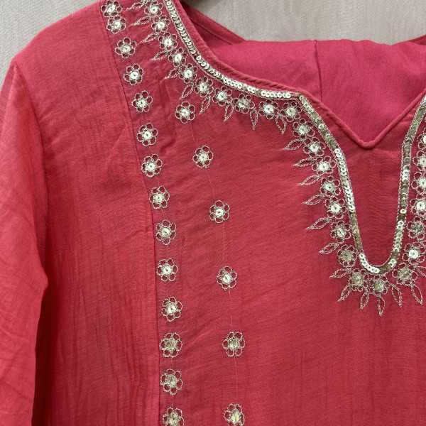 Carrot Red Mul Chanderi Kurta Set