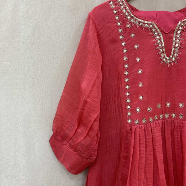 Carrot Red Mul Chanderi Kurta Set