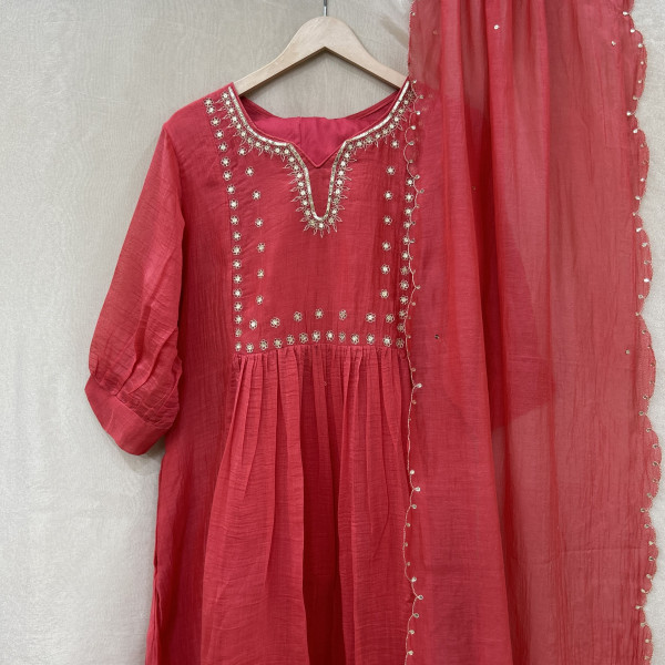 Carrot Red Mul Chanderi Kurta Set