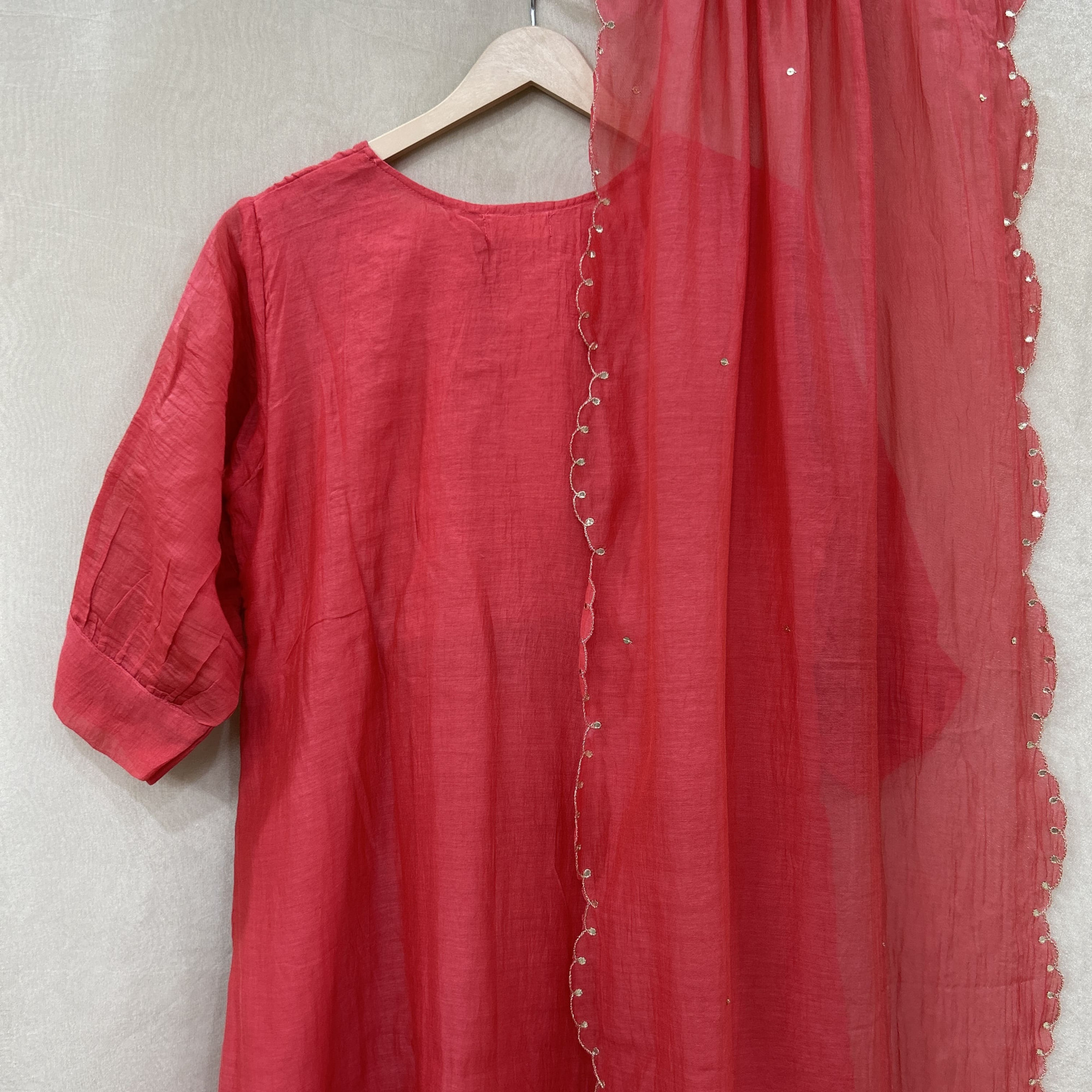 Carrot Red Mul Chanderi Kurta Set