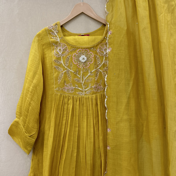 Mustard Yellow Mul Chanderi Kurta Set