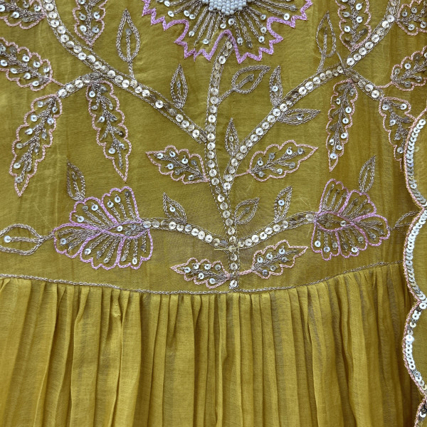 Mustard Yellow Mul Chanderi Kurta Set